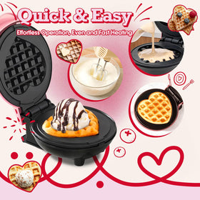 GVAKMM Mini Waffle Maker Heart pink features 4 inch nonstick plate for easy release.