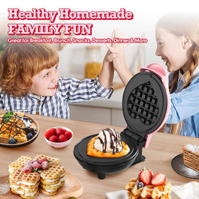 GVAKMM Mini Waffle Maker Heart pink versatile tool for waffles paninis and more.