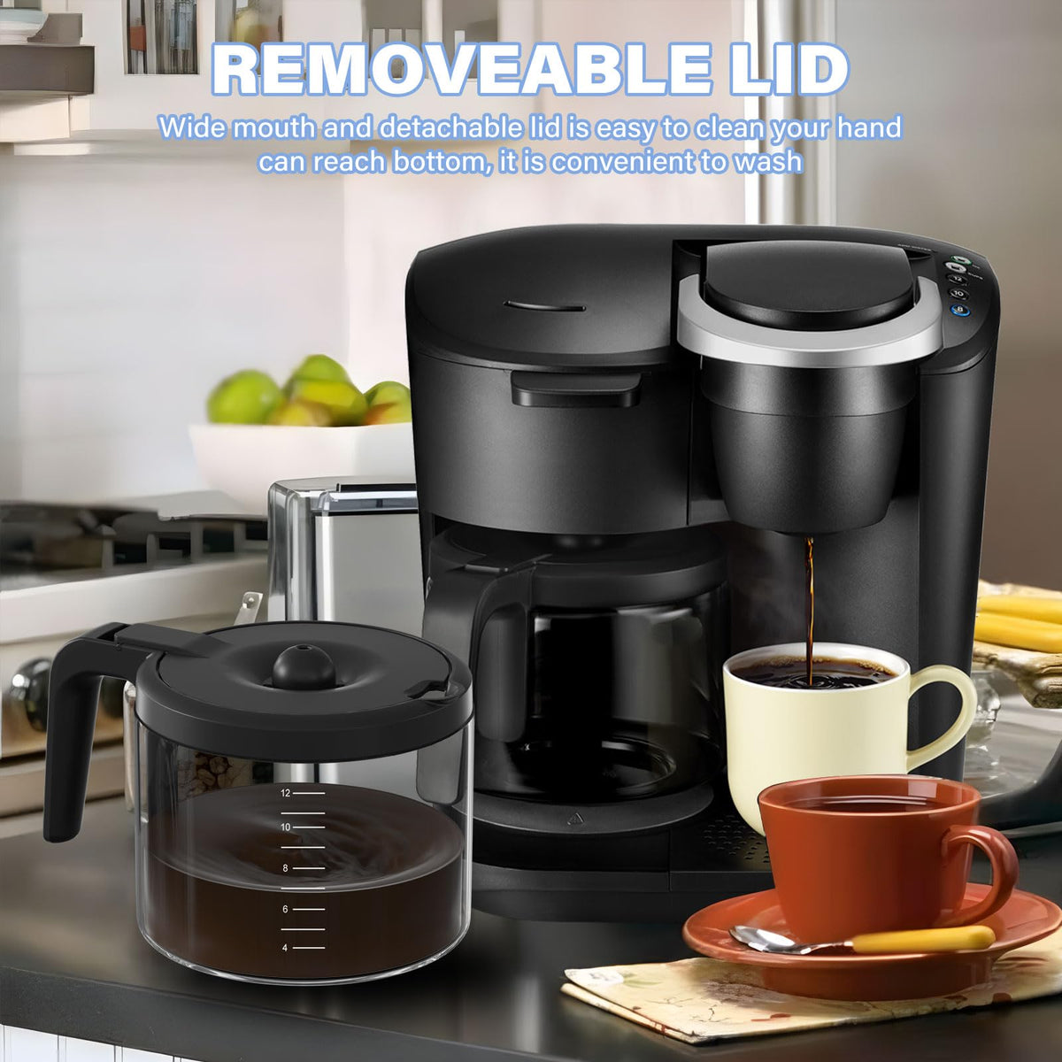 GVANIAMY 12-cup carafe, dishwasher-safe design for quick cleanup after brewing.