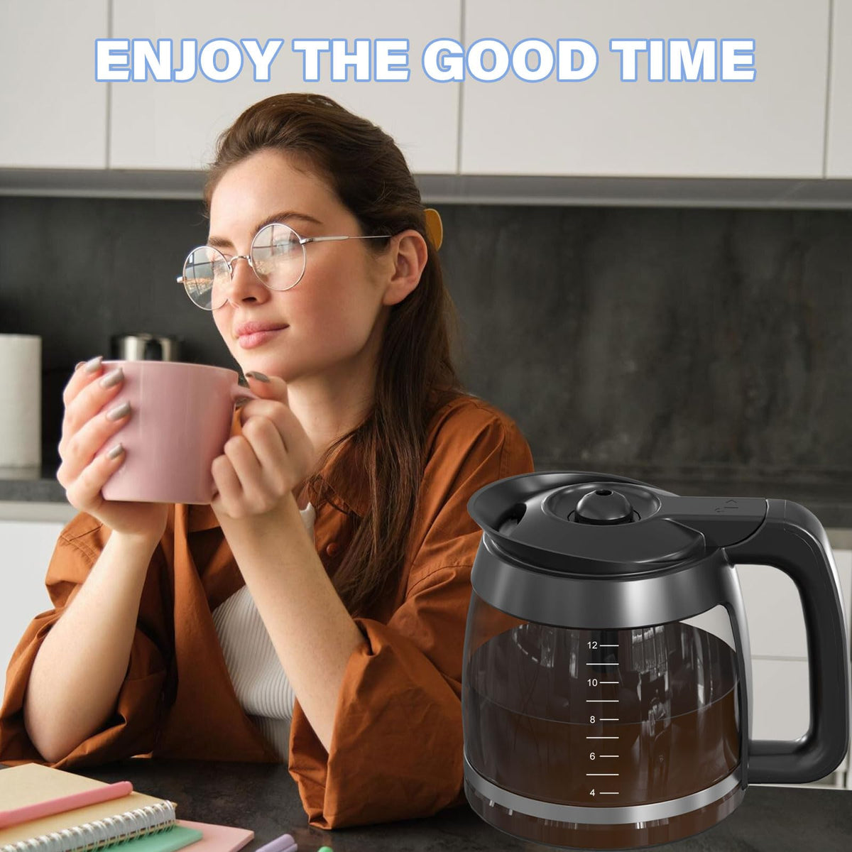 GVANIAMY borosilicate glass carafe – heat-resistant, non-porous for lasting flavor.