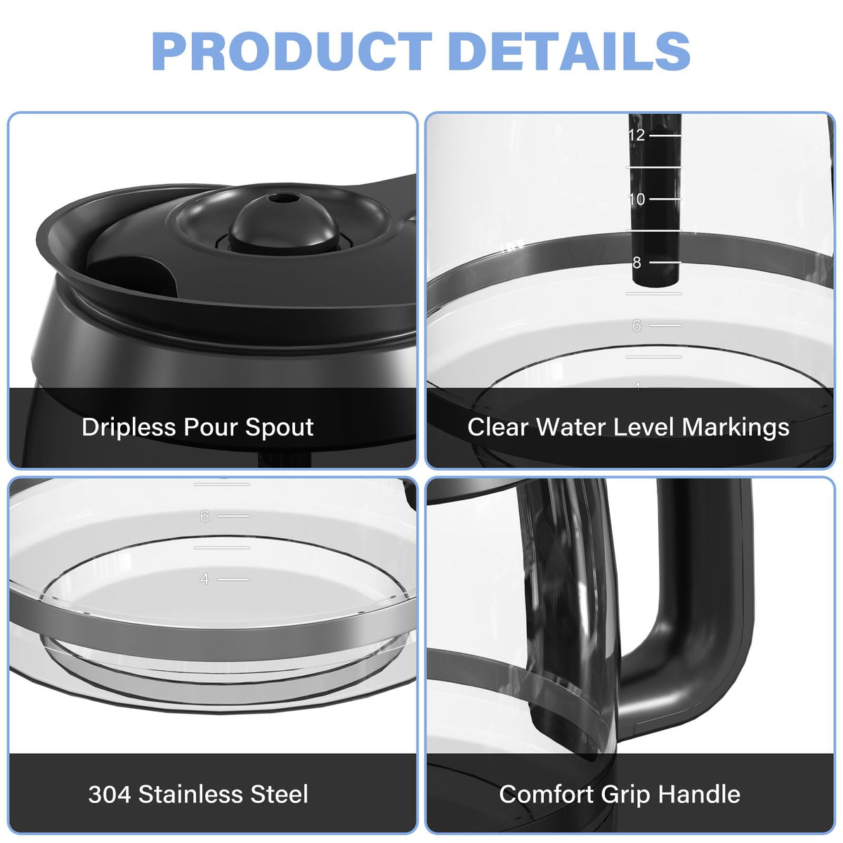 GVANIAMY replacement glass carafe for Ninja CE200 – dishwasher-safe and durable.