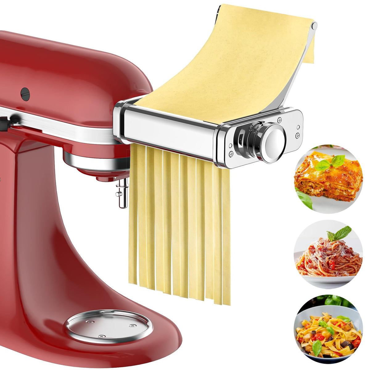 GVODE 3-in-1 pasta attachment on a KitchenAid mixer enables durable pasta making