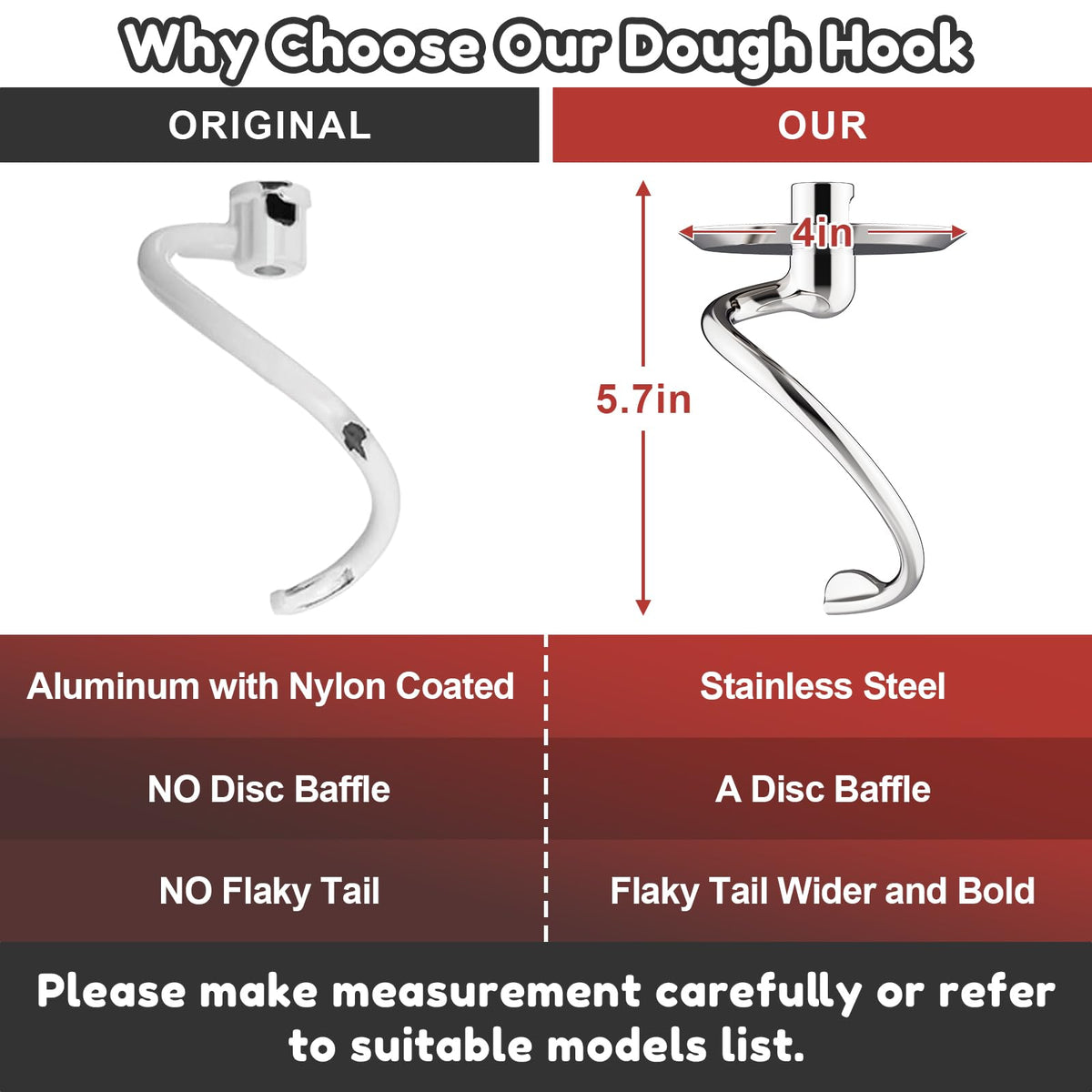 GVODE dishwasher-safe dough hook for quick cleanup after baking