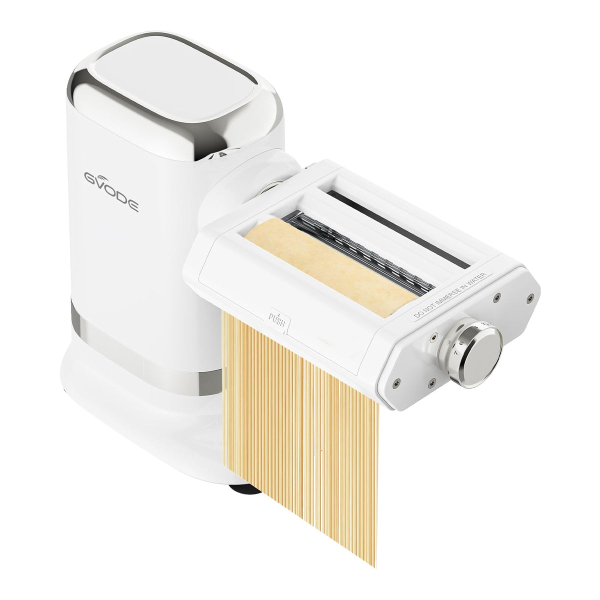 GVODE electric pasta maker front view highlighting robust aluminum construction for durable pasta making.