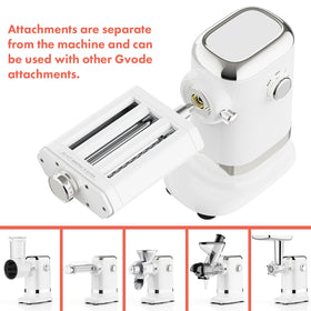 GVODE fettuccine and spaghetti cutter attachments for diverse fresh pasta options.