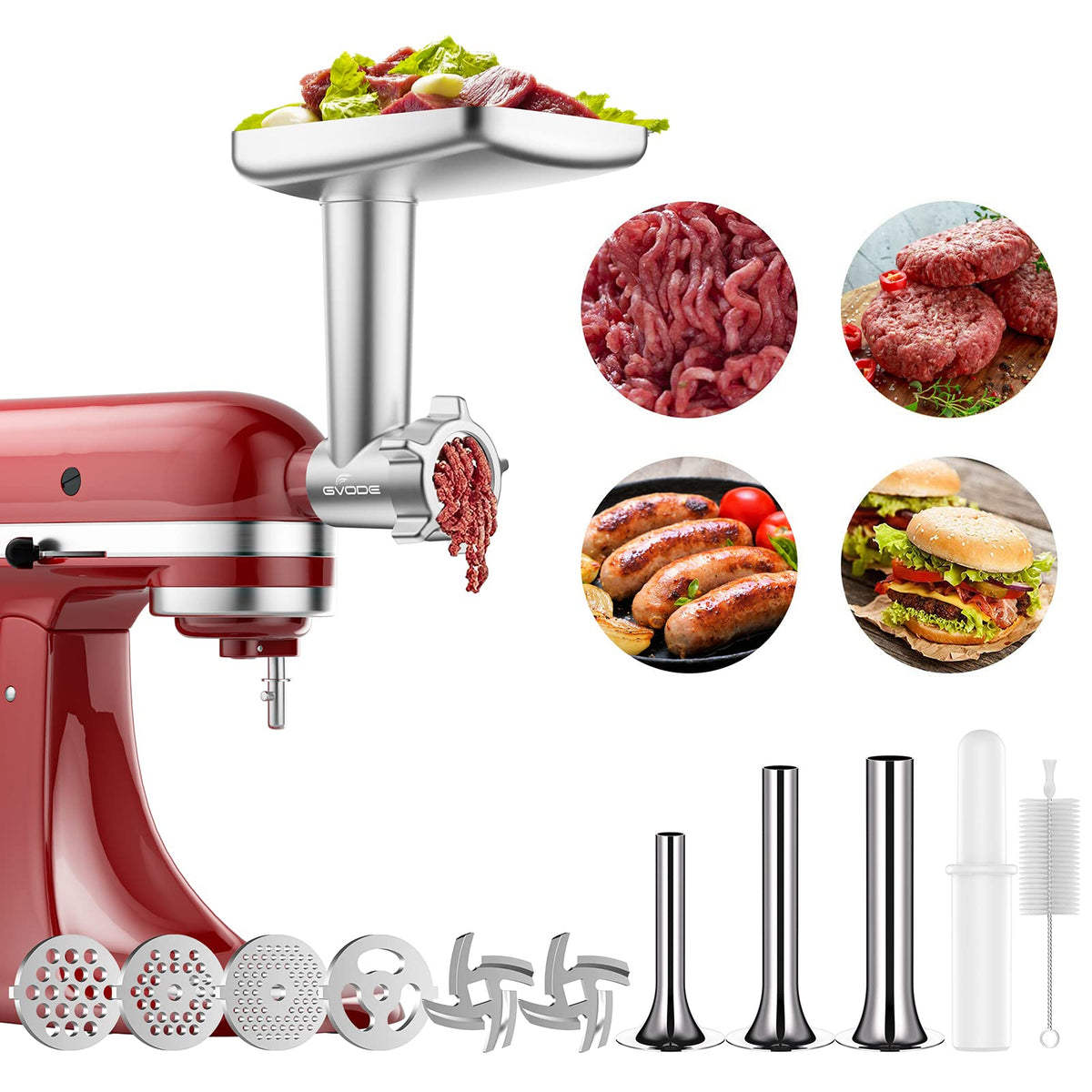 GVODE meat grinder attachment for KitchenAid with sturdy aluminum body for reliable grinding