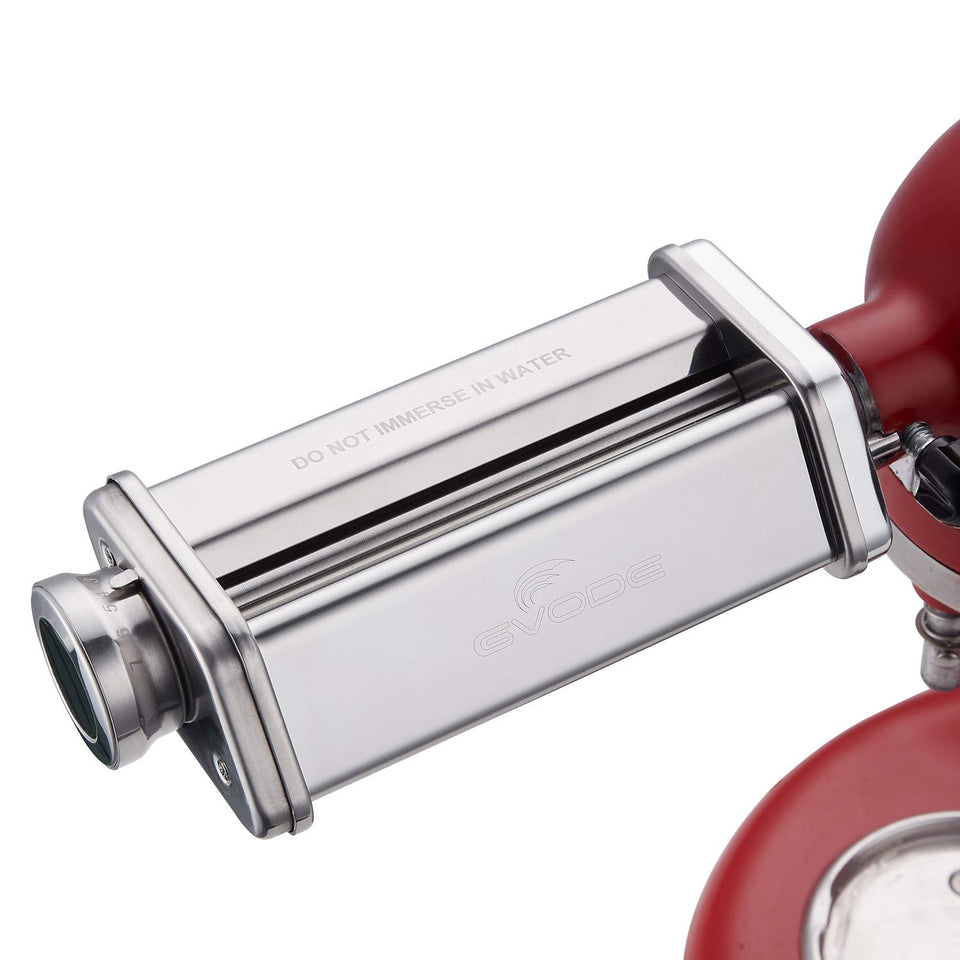GVODE pasta roller attachment front view highlights durable stainless steel for easy home pasta