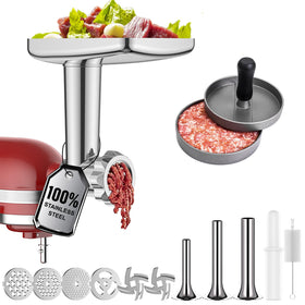 GVODE stainless steel meat grinder attachment for KitchenAid front view, durable grinding capability