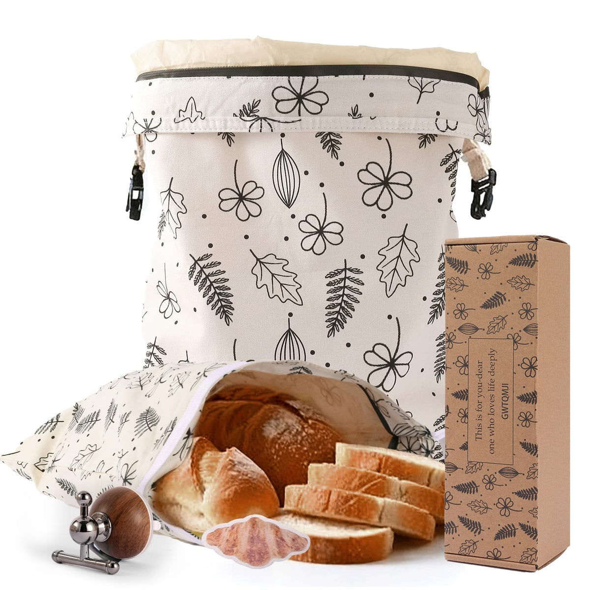 GWTQMJI beeswax bread bags, 2-pack, 18x13 inches, keep crusty bread fresh.
