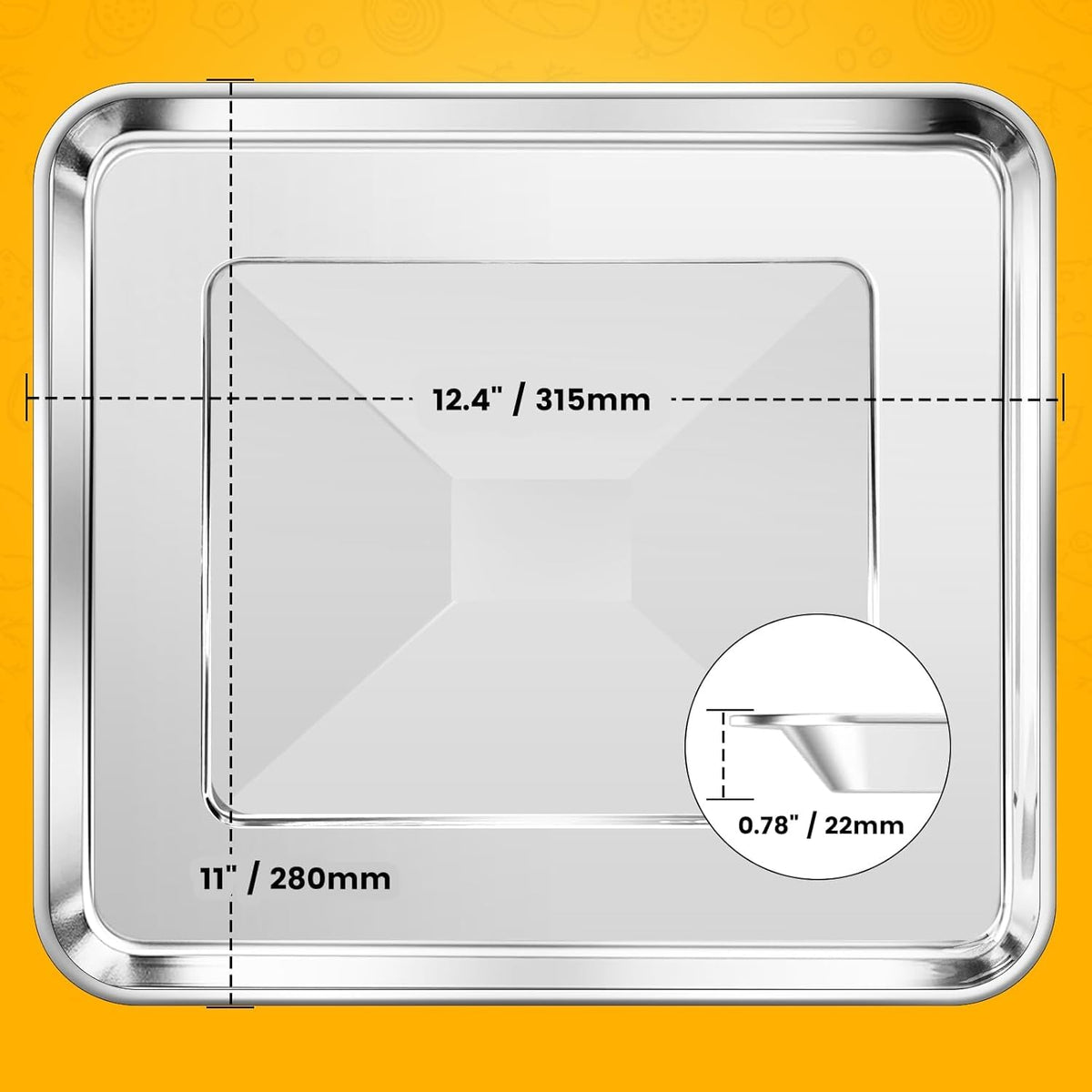 GWY stainless steel tray close-up showing solid construction and heat resistance.
