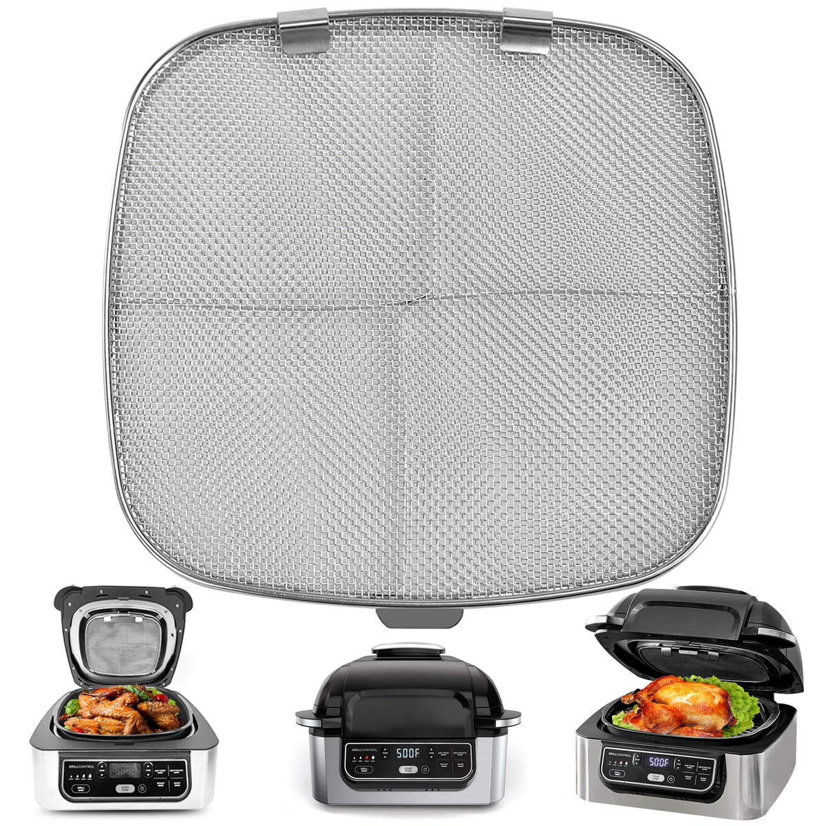 GWY stainless steel splatter shield on Ninja AG301 for safer cooking and easy cleanup