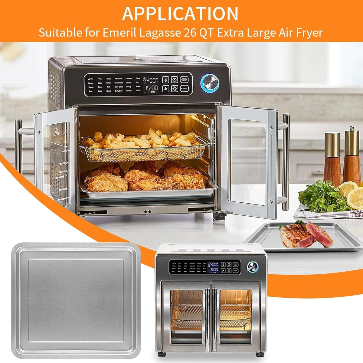 GWYSY Emeril Lagasse 360 tray fits large fryer for pizza and fries.