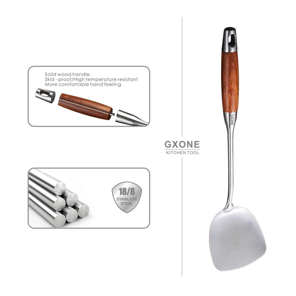 GXONE dishwasher-safe wok spatula for quick cleanup after cooking.