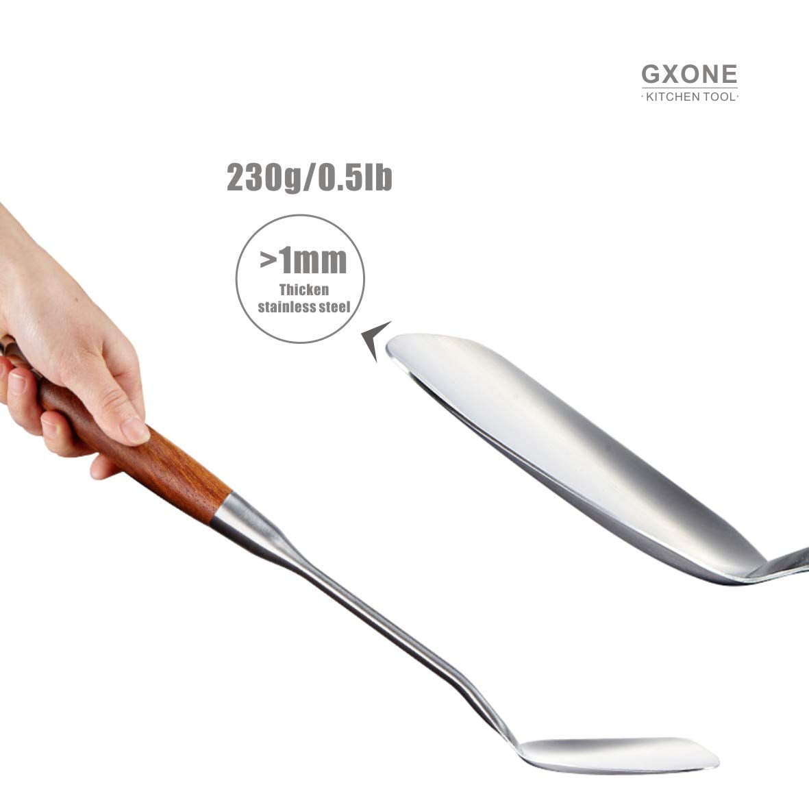 GXONE 15.7-inch spatula helps reach large pans with stable leverage.