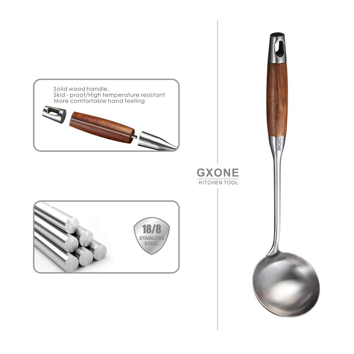GXONE stainless steel ladle is dishwasher-safe for quick cleaning.