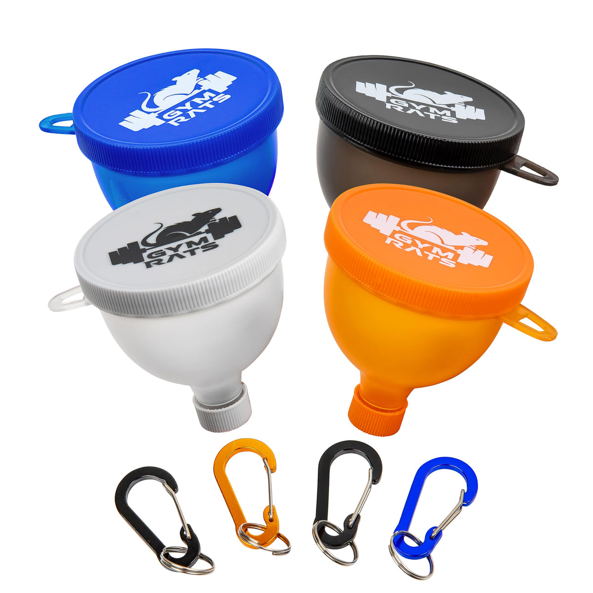 GYM RATS protein funnel to go with carabiners for on-the-go convenience