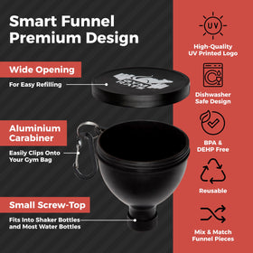 Gym Rats funnel top cap reinforced for secure seals during transport
