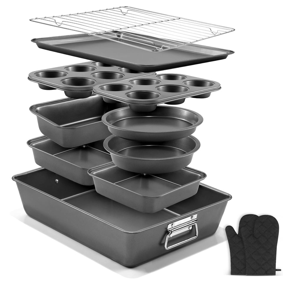 Gymdin 12-piece bakeware set laid out for all-in-one baking.