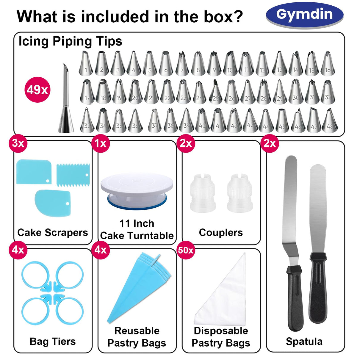 Gymdin 222pcs piping tips collection 49 nozzles for rosettes stars and floral designs