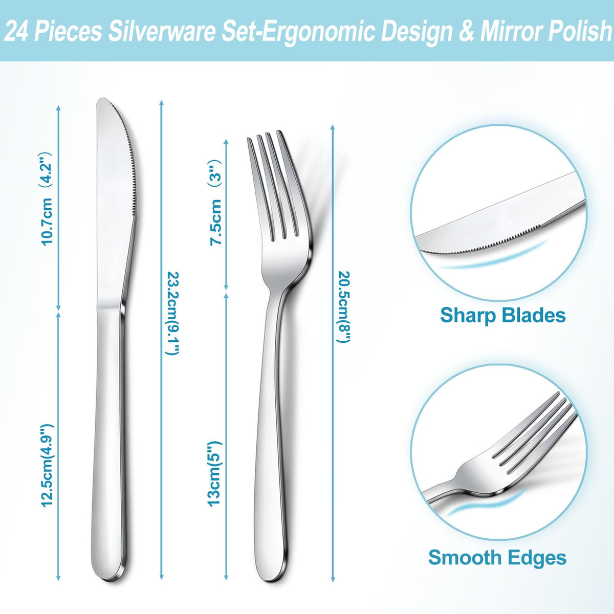 Gymdin dinner knife with mirror-polished finish ready for effortless cutting.
