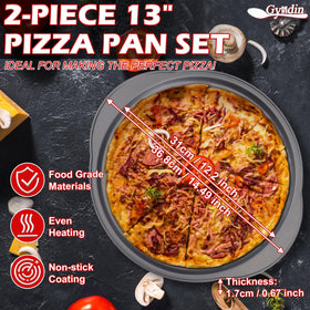 Gymdin pizza pan with non-stick coating for easy release and cleanup.