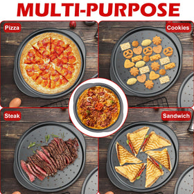 Gymdin versatile pan ideal for pizzas, cookies, and sandwiches.