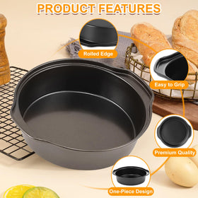Gymdin six-inch cake pans in oven, uniform bake results.
