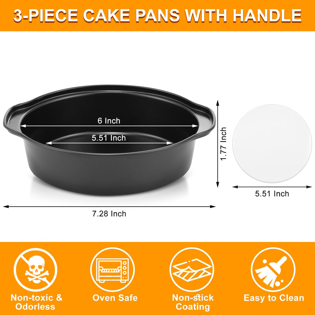 Gymdin three-pcs cake pans in use, even heat distribution in action.