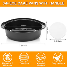 Gymdin three-pcs cake pans in use, even heat distribution in action.