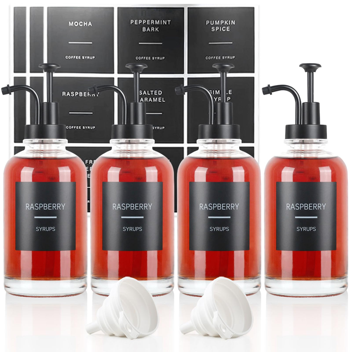 GYOSUGANG four glass syrup bottles with precise pours for coffee bars