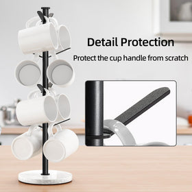 Gypie Marble Mug Holder Tree 8-hooks maximize mug capacity while keeping cups accessible.