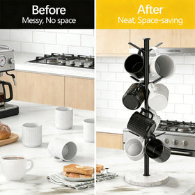 Gypie Marble Mug Holder Tree anti-slip gasket protects countertops and prevents wobble.