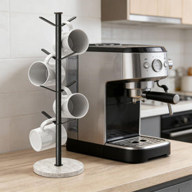 Gypie Marble Mug Holder Tree tall height supports mugs without crowding.