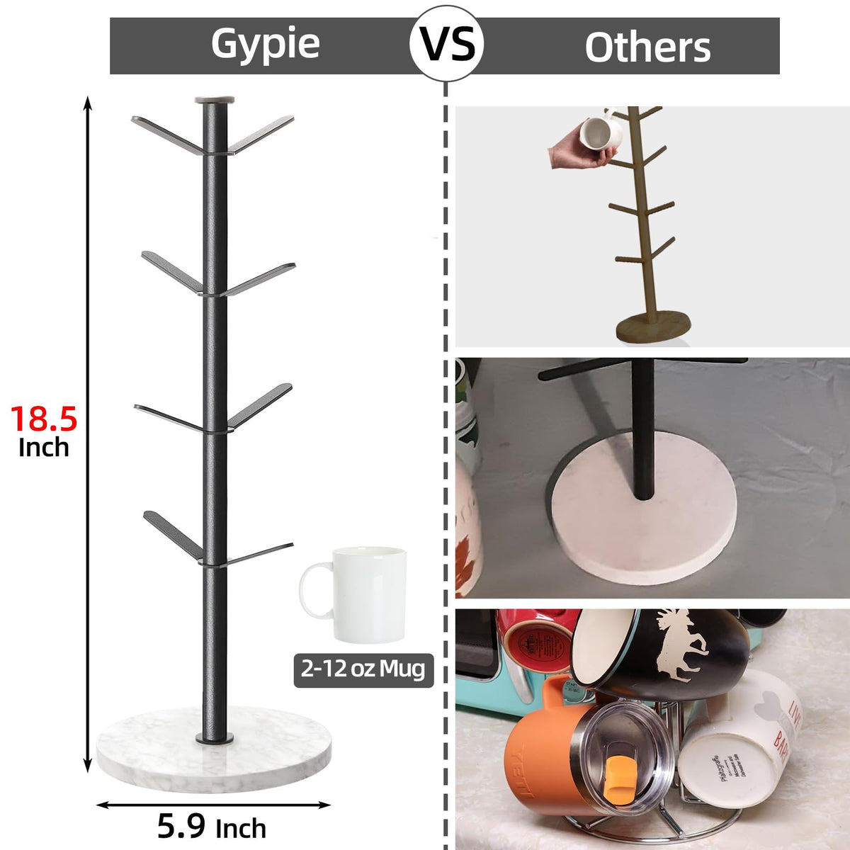 Gypie Marble Mug Holder Tree marble base adds stability for a steady display.