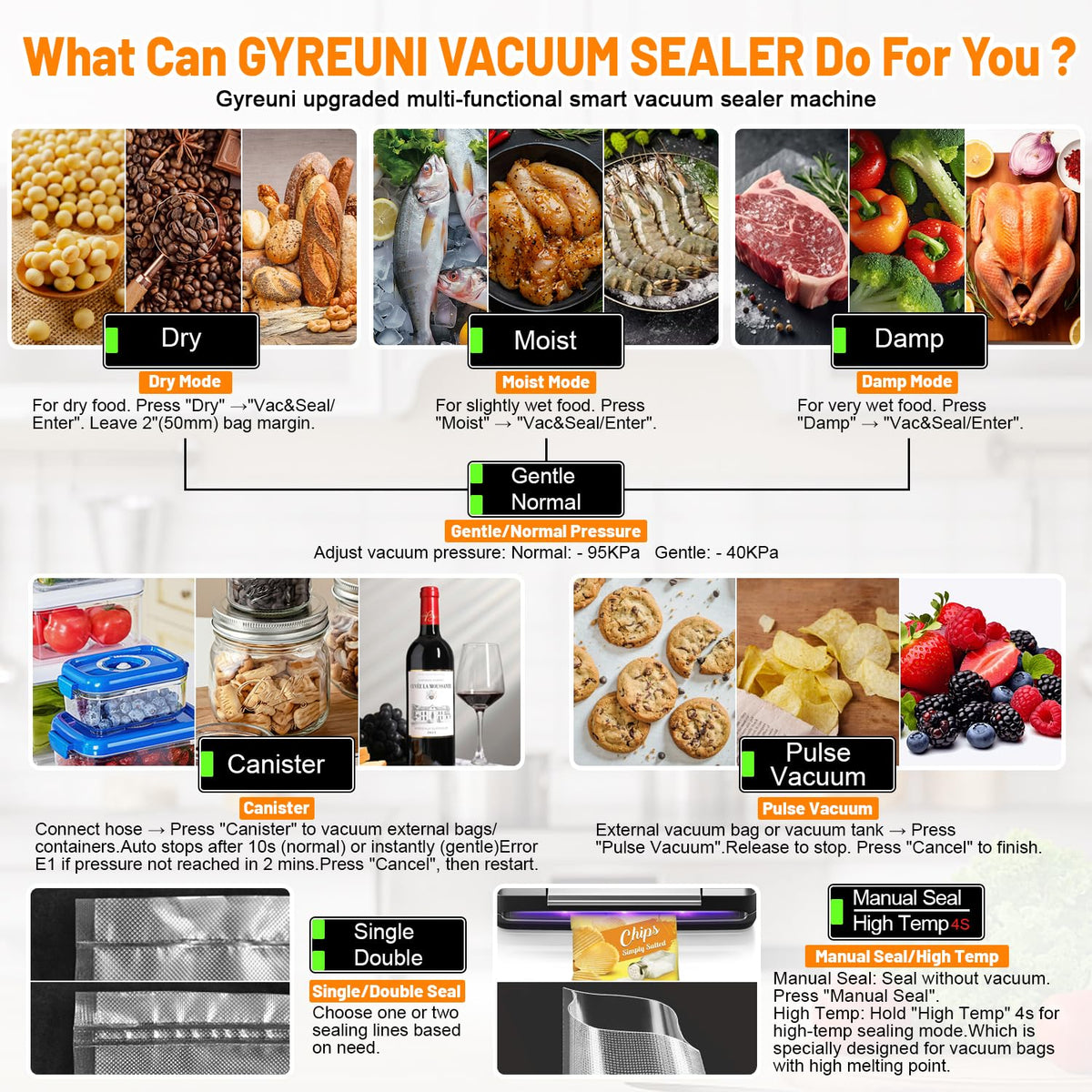 Gyreuni built-in cutter and ergonomic handle allow single-handed sealing