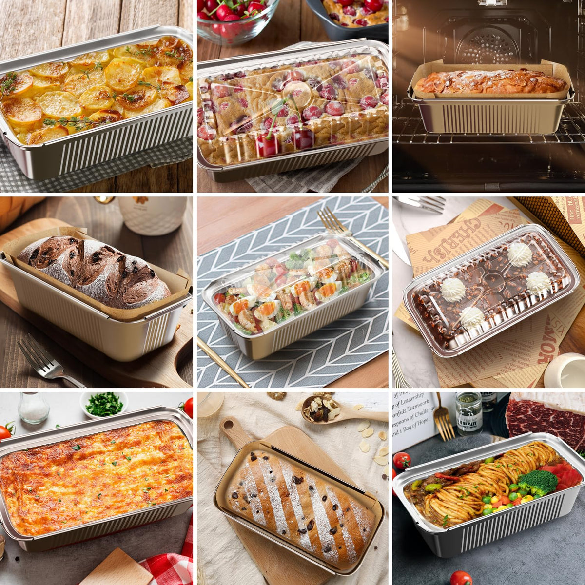 Gyreuni loaf pans with lids simplify transport and portioning at gatherings.