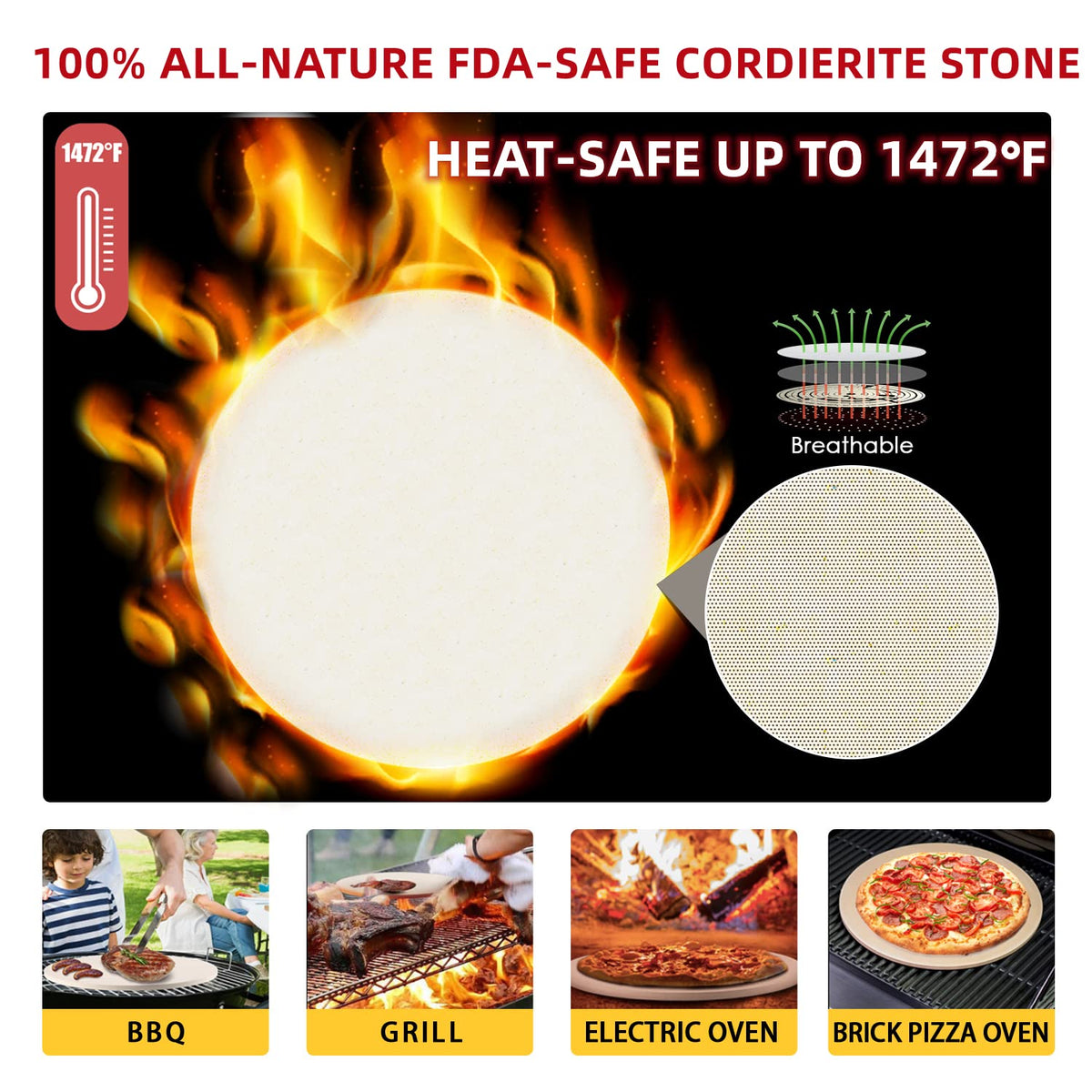 Gyreuni pizza stone serving rack protects tabletops from hot stones
