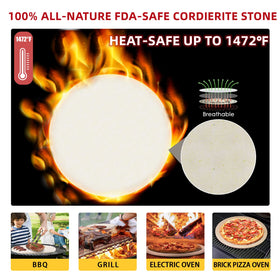 Gyreuni pizza stone serving rack protects tabletops from hot stones