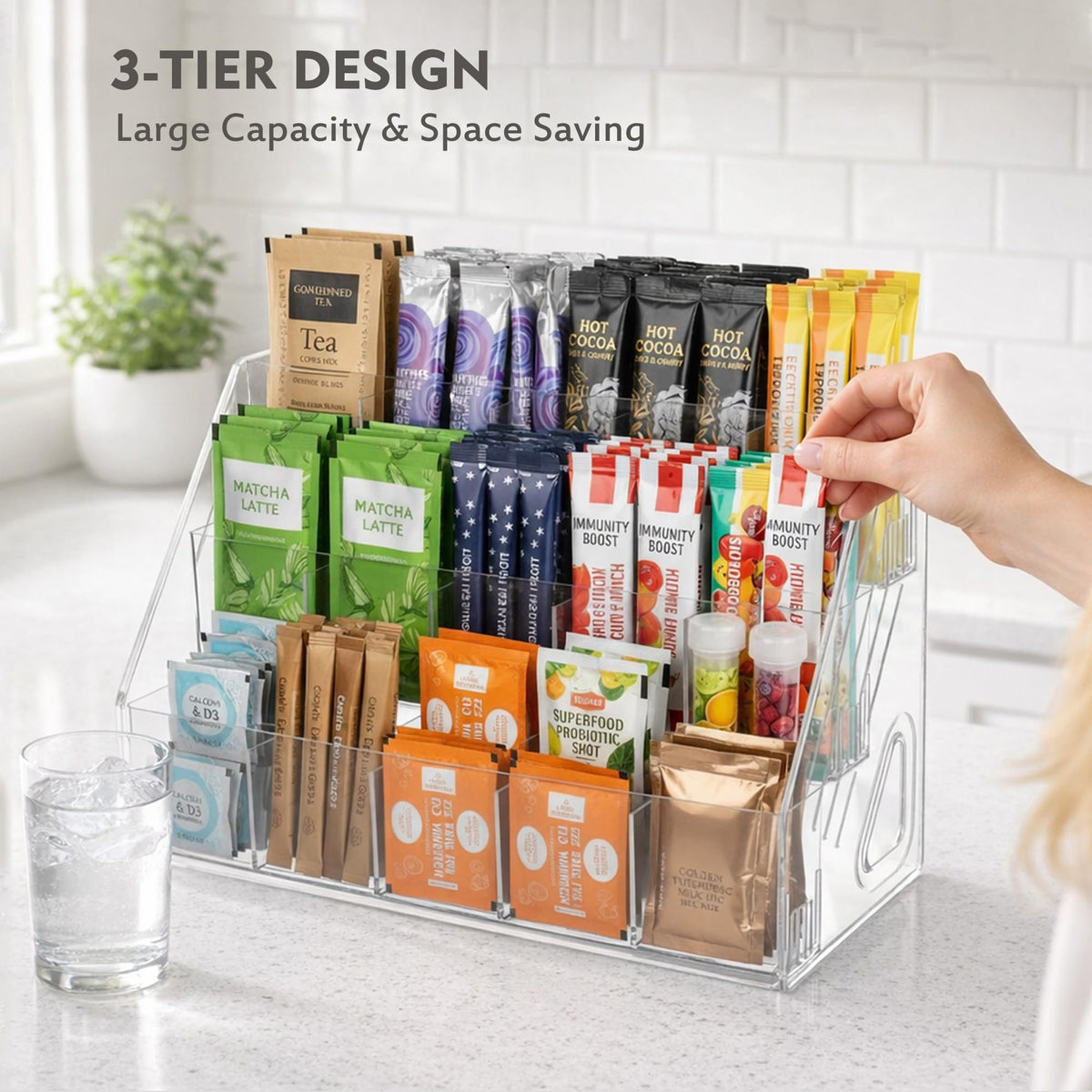GYSLEOT 3-tier organizer side view showing compact countertop footprint