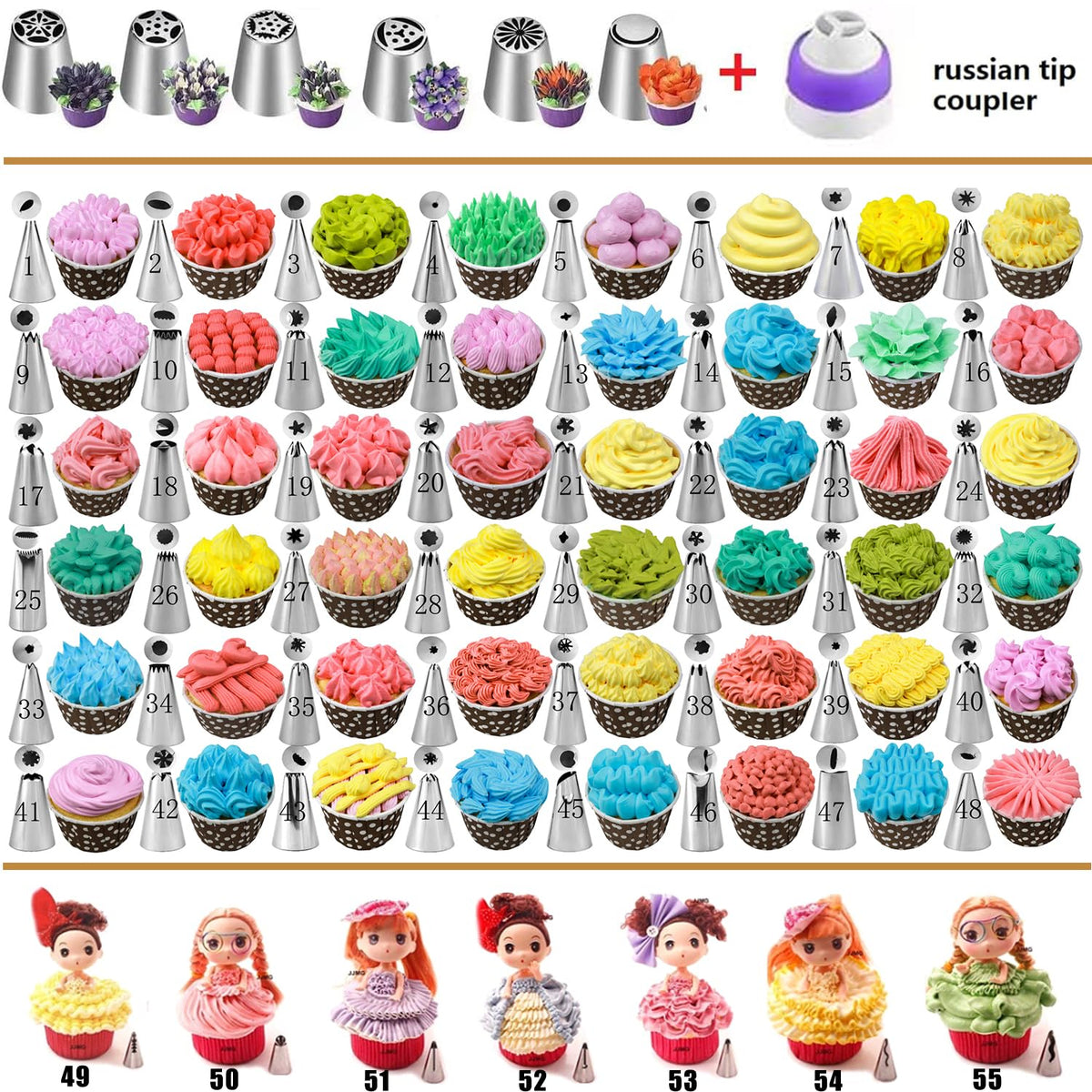 GZMAISULEE 55 numbered icing tips for customizable patterns