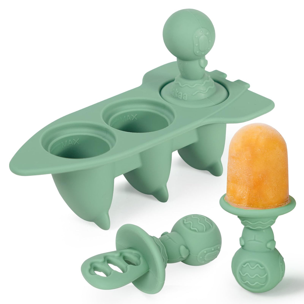 Haakaa Astronaut Ice Pop Mould showing tiny half-ounce cavities for small snacks and self-feeding.