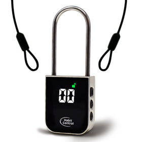 Habit Control metal timer lock on a cabinet keeps snacks out of reach