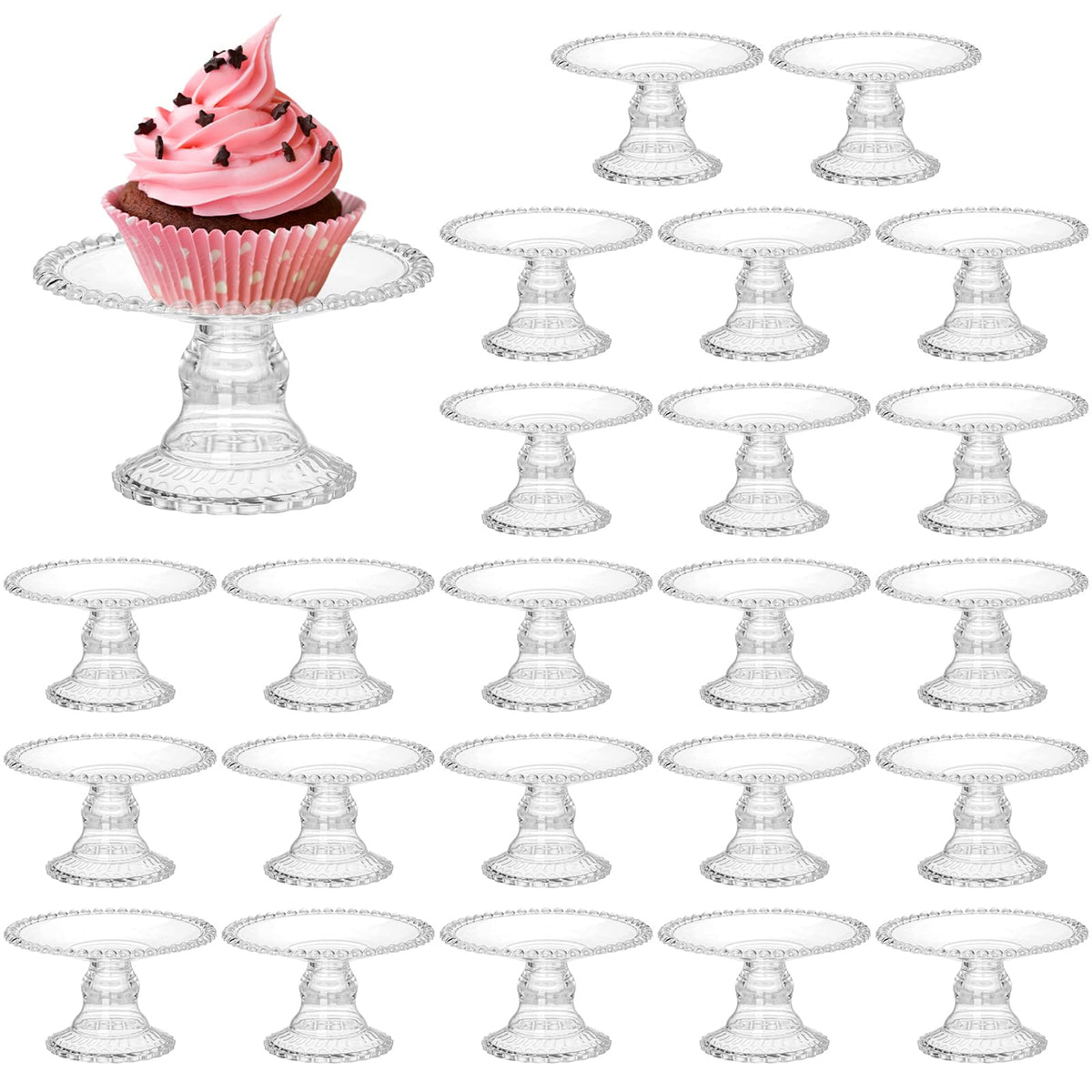 Hacaroa 24-pcs mini cake plate stand set for an elegant cupcake display at events.