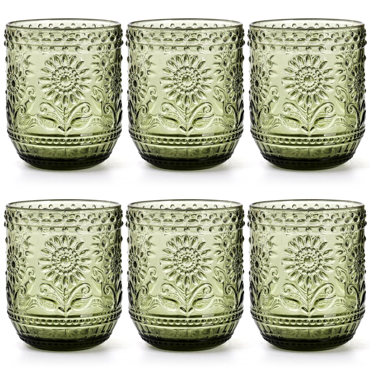 Hacaroa six-pack vintage drinking glasses 12oz green for stylish table setting.