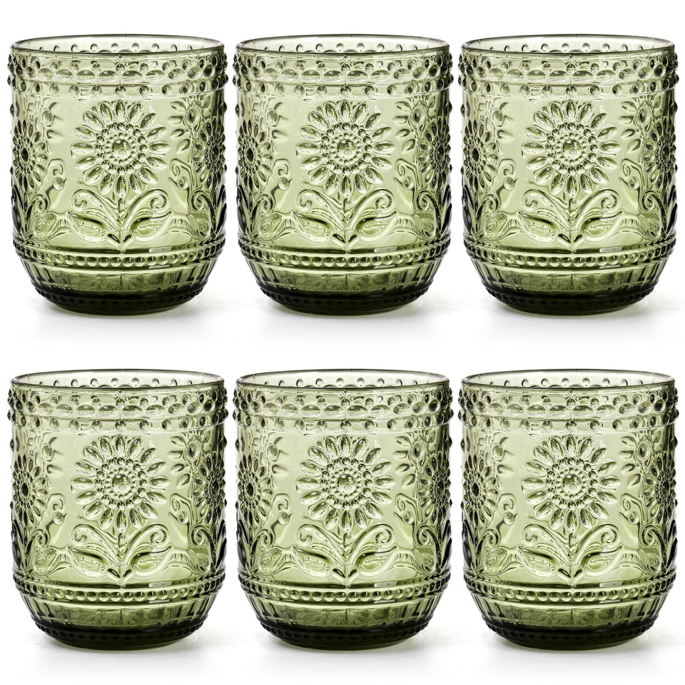 Hacaroa six-pack vintage drinking glasses 12oz green for stylish table setting.