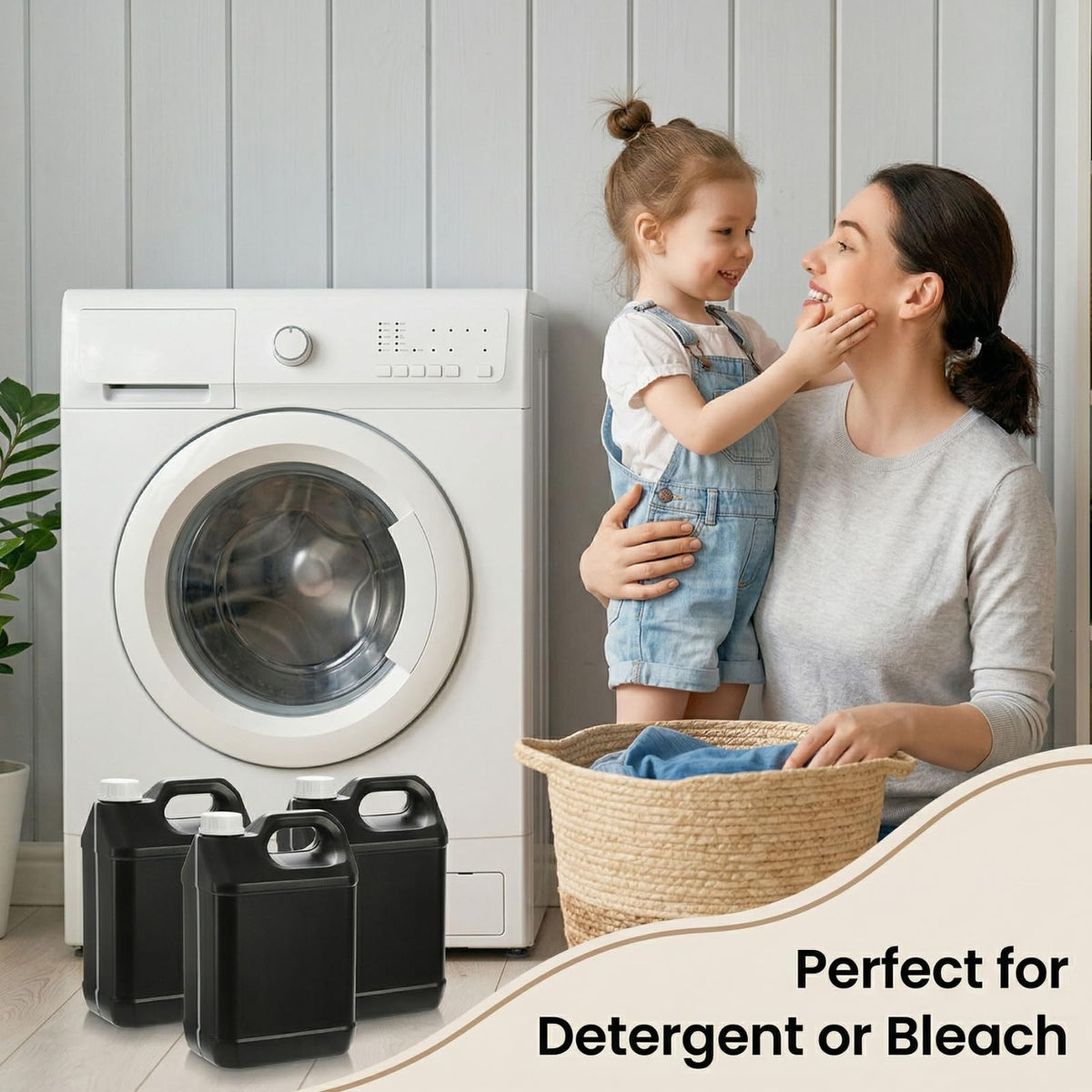 Hacaroa plastic container for non-flammable liquids keeps detergents safely organized.