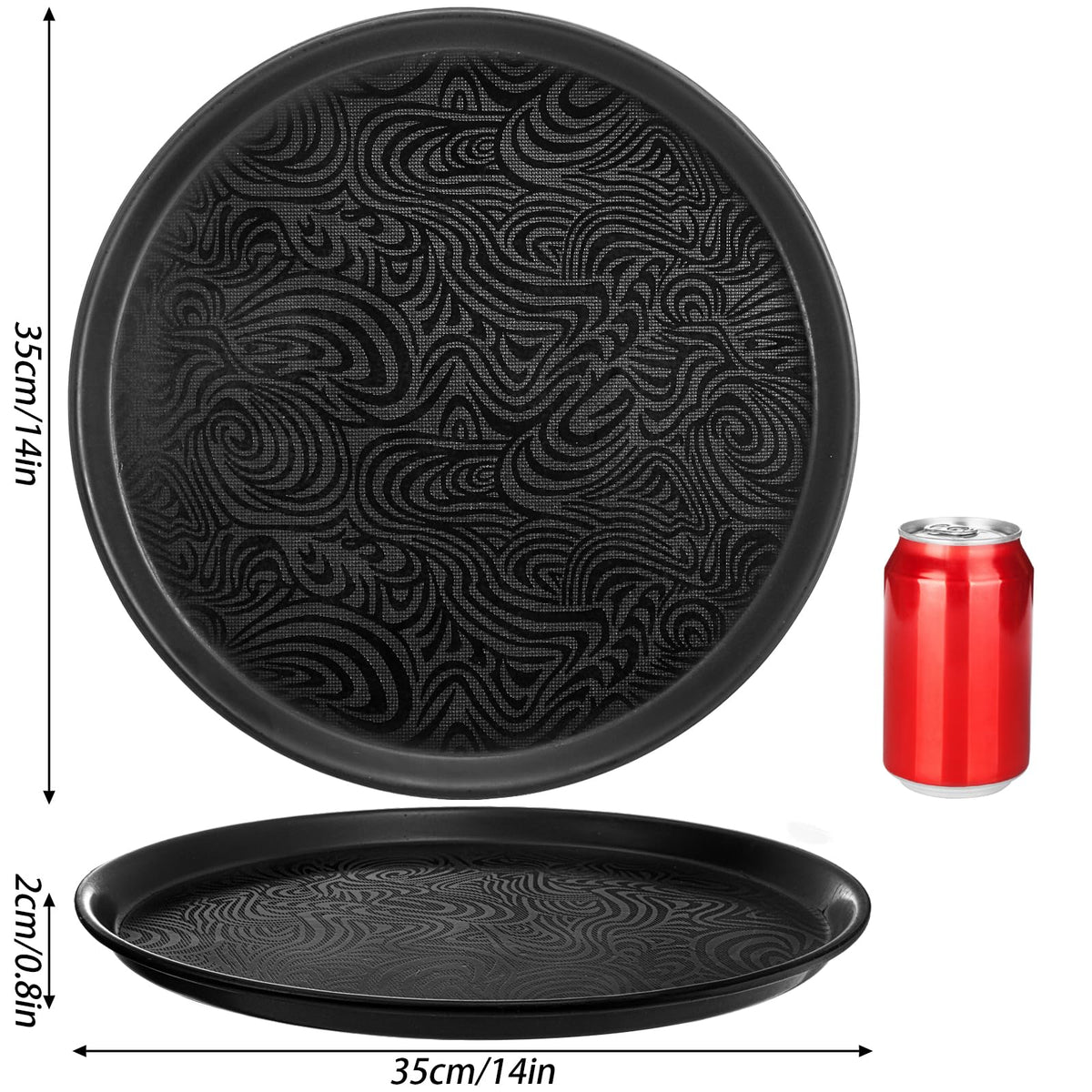 Hacaroa round tray with raised edges for secure transport.