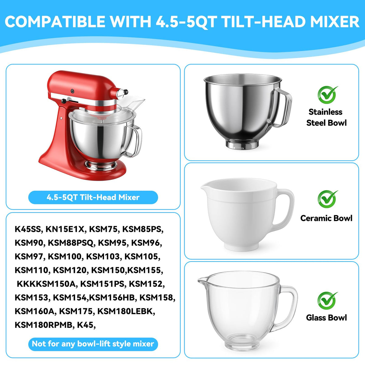 HAEGCKCA splash guard fits tilt-head mixer and protects hands during ingredient addition