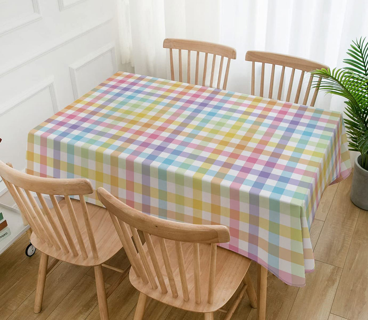 Hafangry gingham spring tablecloth adds durable, reusable party backdrop.