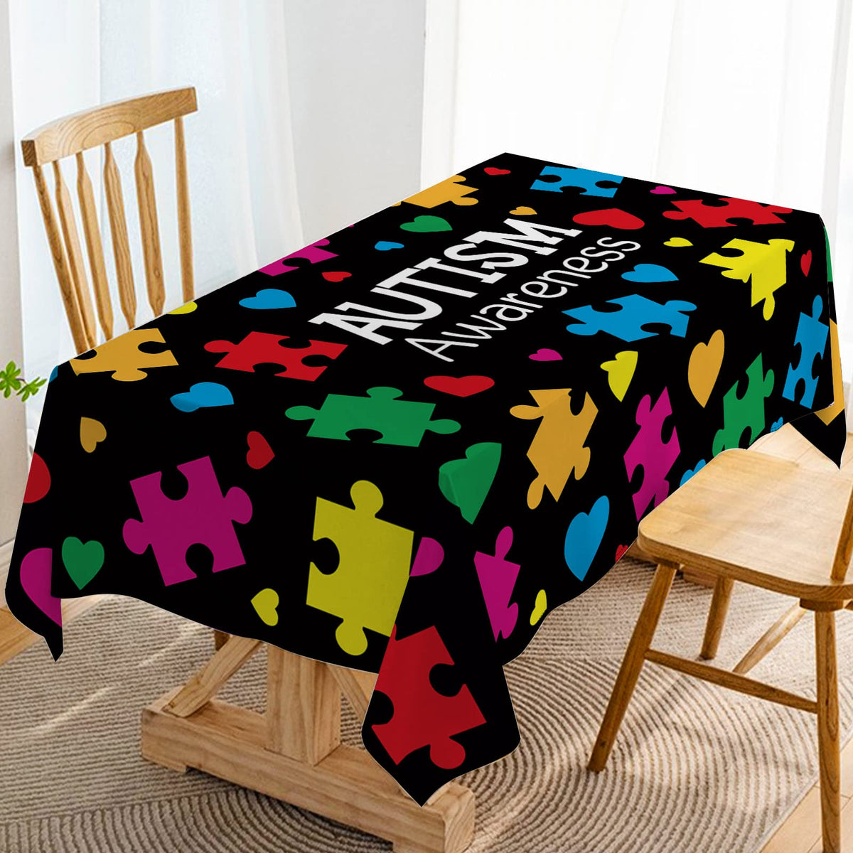 Hafangry tablecloth puzzle heart for autism awareness decor and festive gatherings.